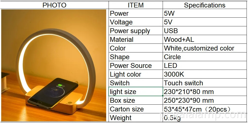 Lâmpada de cabeceira do sensor de toque moderno com carregador sem fio e porta USB